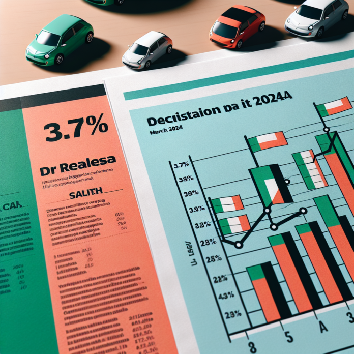 Vendite auto in Italia: Le immatricolazioni di auto in Italia a marzo 2024 sono scese del 3,7% rispetto allo stesso mese dell'anno precedente.